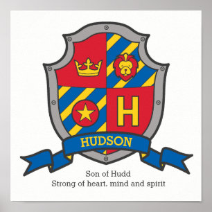 Hudson boys name meaning heraldry shield poster