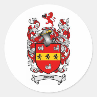 HUDSON FAMILY CREST -  HUDSON COAT OF ARMS CLASSIC ROUND STICKER