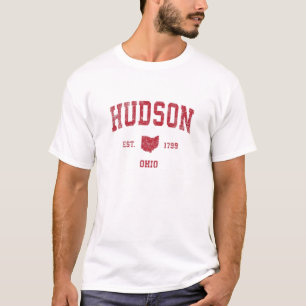 Hudson Ohio OH Vintage Sports Design Red Print T-Shirt