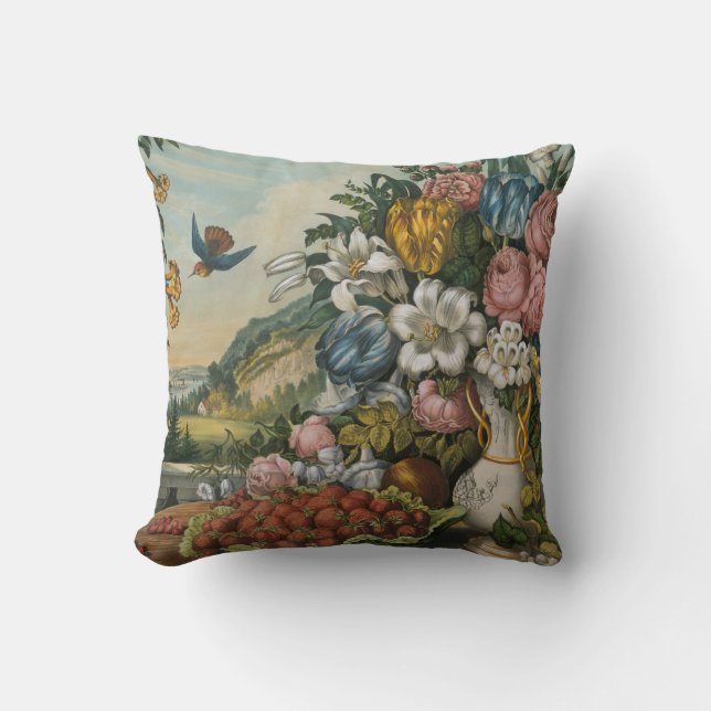 Hudson River Flowers and Fruit | Currier & Ives Cushion (Front)