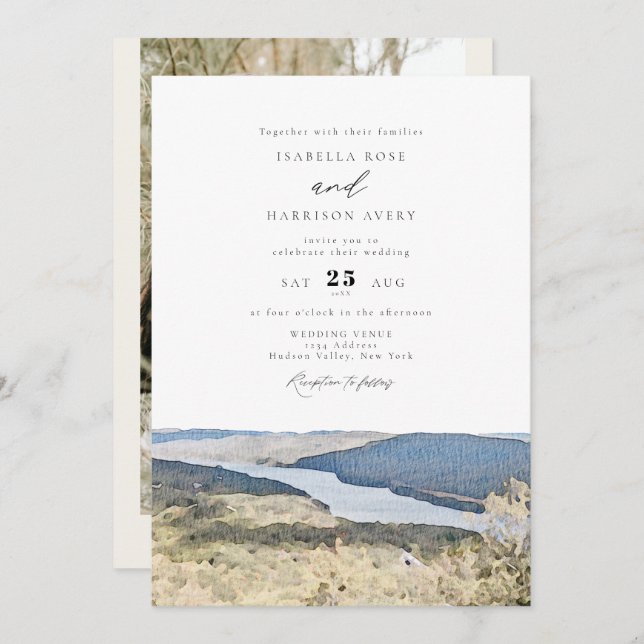 HUDSON VALLEY Watercolor New York Skyline Wedding Invitation (Front/Back)