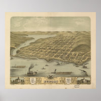 Hudson WI 1870 Antique Panoramic Map