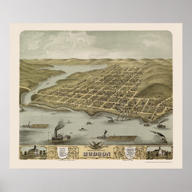 Hudson, WI Panoramic Map - 1870 Poster (Front)
