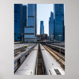 Hudson Yards NYC Commuter Trains and Skyscrapers Poster
