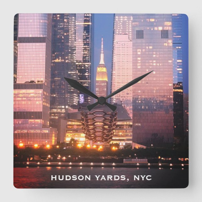 Hudson Yards (Vessel) Empire State Building, NYC Square Wall Clock (Front)