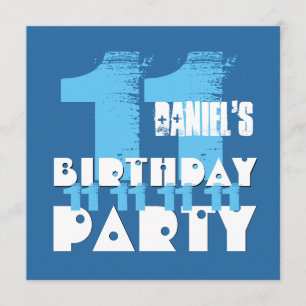 HUES OF BLUE 11th Birthday Party 11 Year Old V06 Invitation