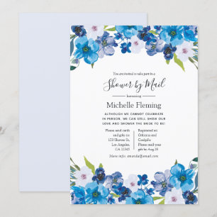 Hues of Blue Floral Baby or Bridal Shower by Mail Invitation
