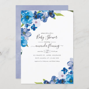 Hues of Blue Floral Baby Shower Invitation