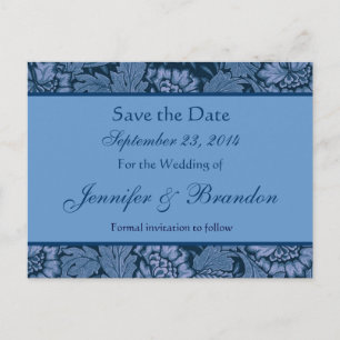 Hues of Blue Floral Damask Save The Date Postcard