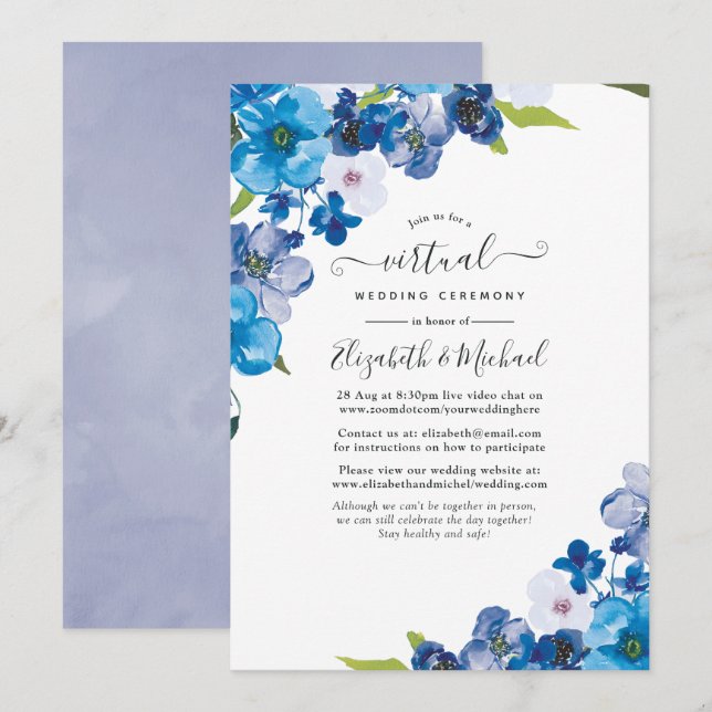 Hues of Blue Floral Online Virtual Wedding Invitation (Front/Back)