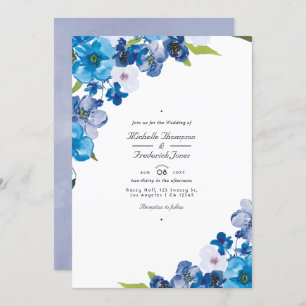 Hues of Blue Floral QR Code RSVP Wedding Invitation
