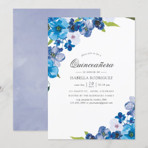 Hues of Blue Floral Quinceañera Invitation
