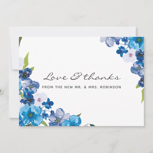 Hues of Blue Floral Wedding Thank You (Front)