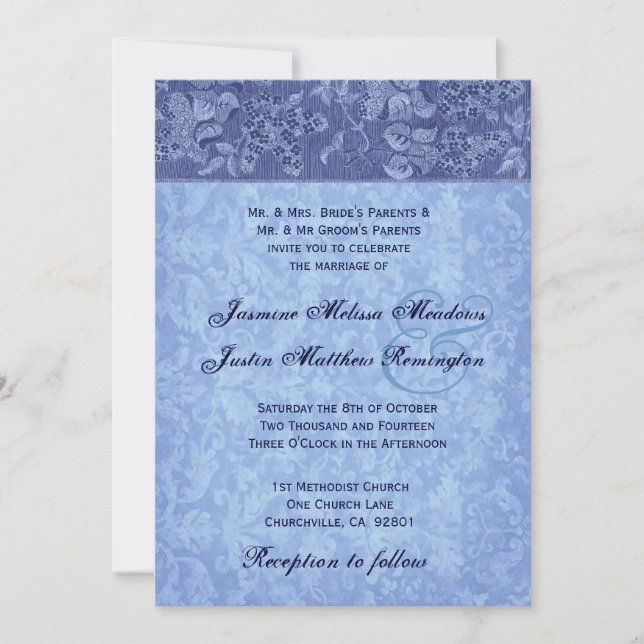 Hues of Blue Vintage Damask Wedding Template (Front)