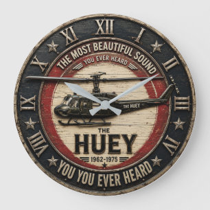 Huey UH-1 Helicopter Vintage Military Aviation Large Clock