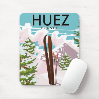 Huez France Retro ski poster Mouse Mat