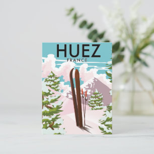 Huez France Retro ski poster Postcard