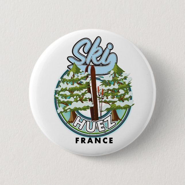Huez Ski france retro logo  6 Cm Round Badge (Front)