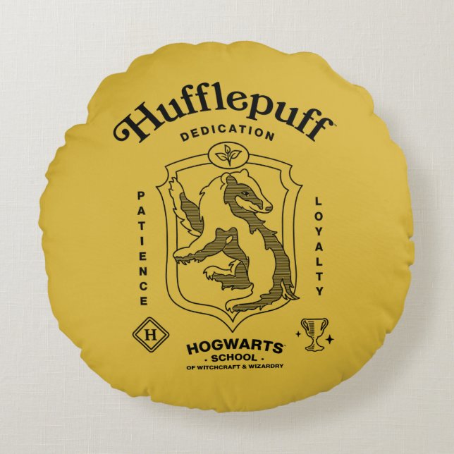 HUFFLEPUFF™ Dedication Patience Loyalty Crest Round Cushion (Front)