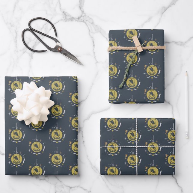 HUFFLEPUFF™ Holiday Bauble Graphic Wrapping Paper Sheet (Front)