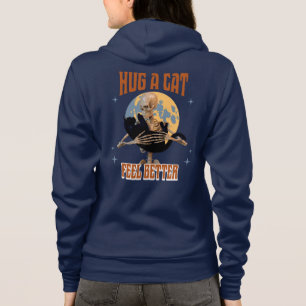 Hug A Cat Feel Better Funny Skeleton Cat Art Hoodie