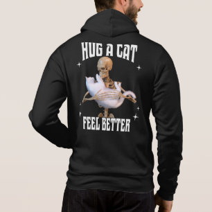 Hug a Cat Feel Better Funny Skeleton Cat Art Hoodie