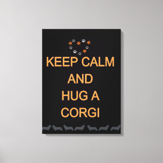 Hug A Corgi Black Canvas Print