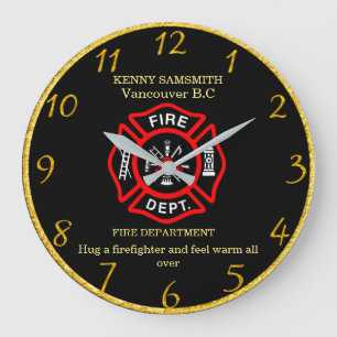 Hug a firefighter and feel warm all over large clock