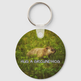 Hug a groundhog keychain