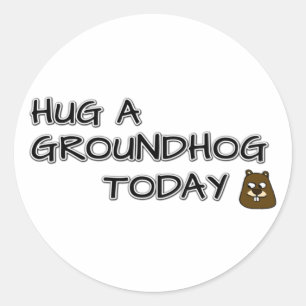 Hug a groundhog today classic round sticker