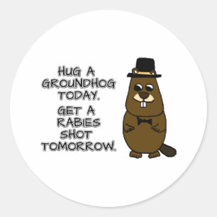 Hug a groundhog today. Get a rabies shot tomorrow. Classic Round Sticker