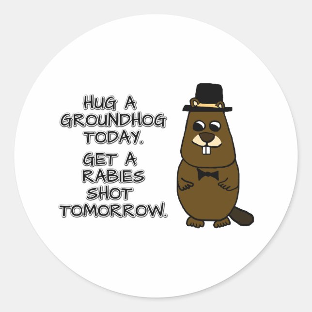 Hug a groundhog today. Get a rabies shot tomorrow. Classic Round Sticker (Front)