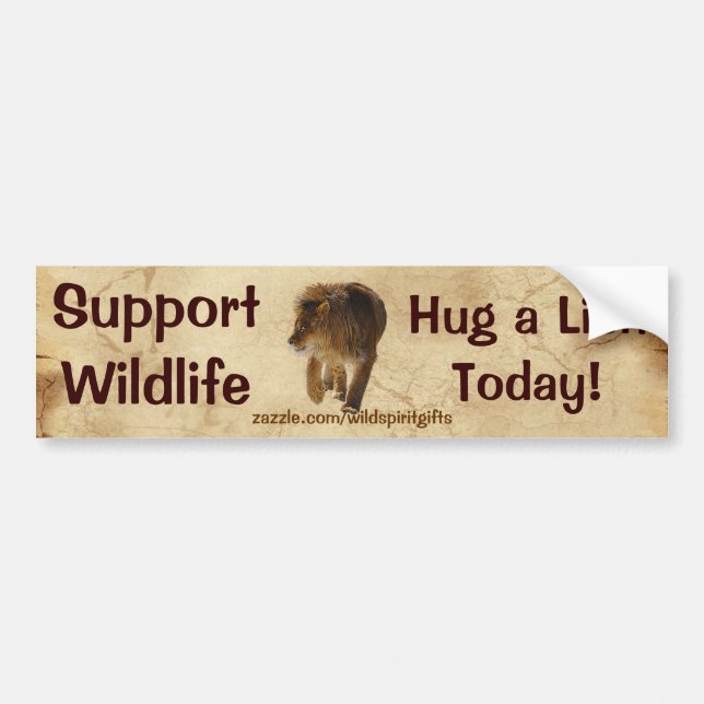 HUG A LION Funny Wildlife Support Bumper Sticker (Front)