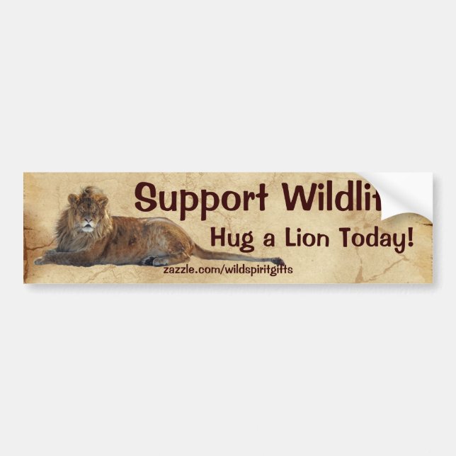 HUG A LION Wildlife Support Bumper Sticker (Front)