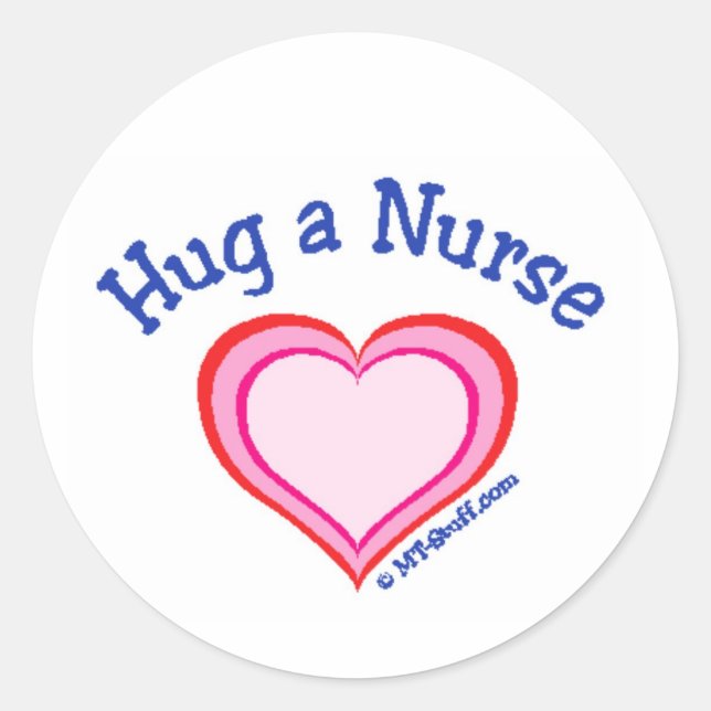 Hug a Nurse Heart Classic Round Sticker (Front)