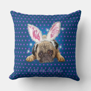 Hug a Pug double sided polka dot throw cushion