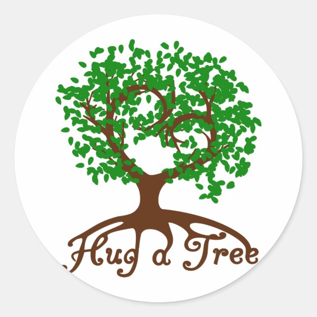 Hug a Tree Round Sticker (Front)