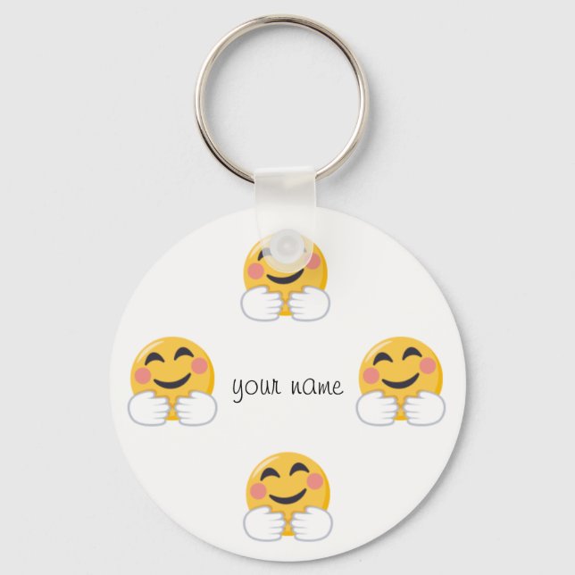 Hug and Love Emoji  and '' Your Name Here " Key Ring (Front)