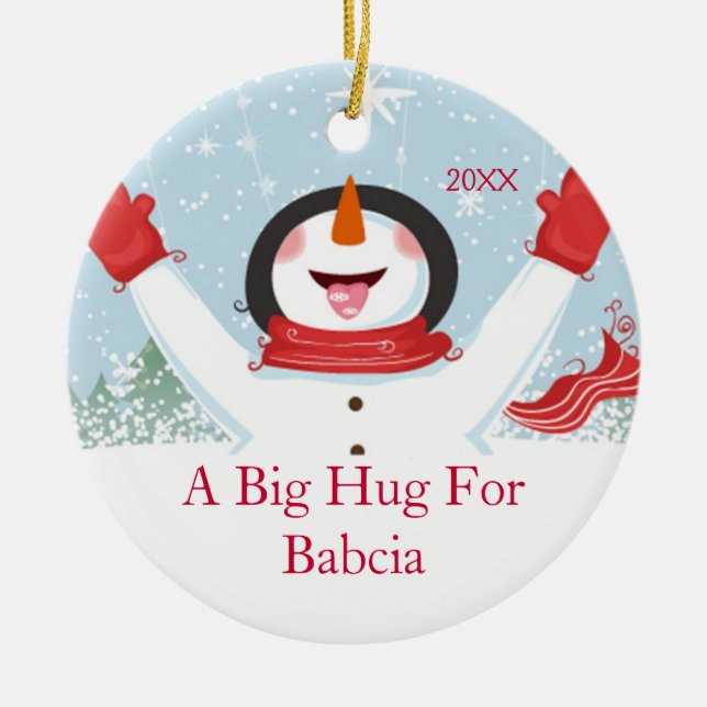 Hug for Babcia Christmas Snowman Ornament (Front)