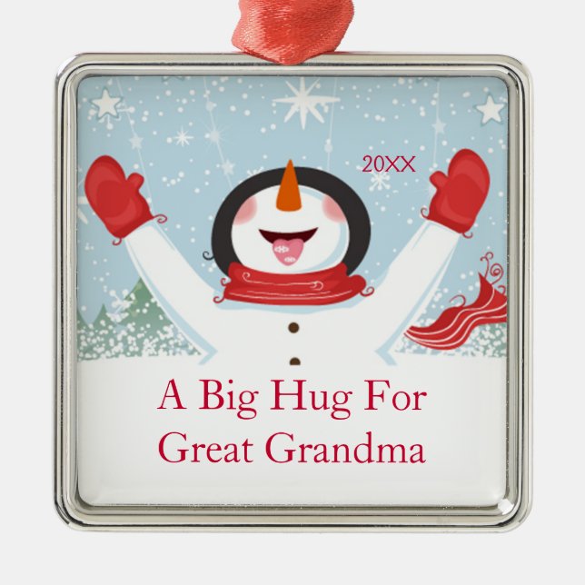 Hug for Great Grandma Christmas Snowman Ornament (Front)