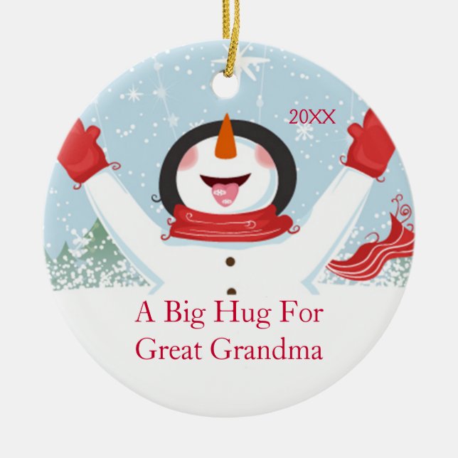 Hug for Great Grandma Christmas Snowman Ornament (Front)