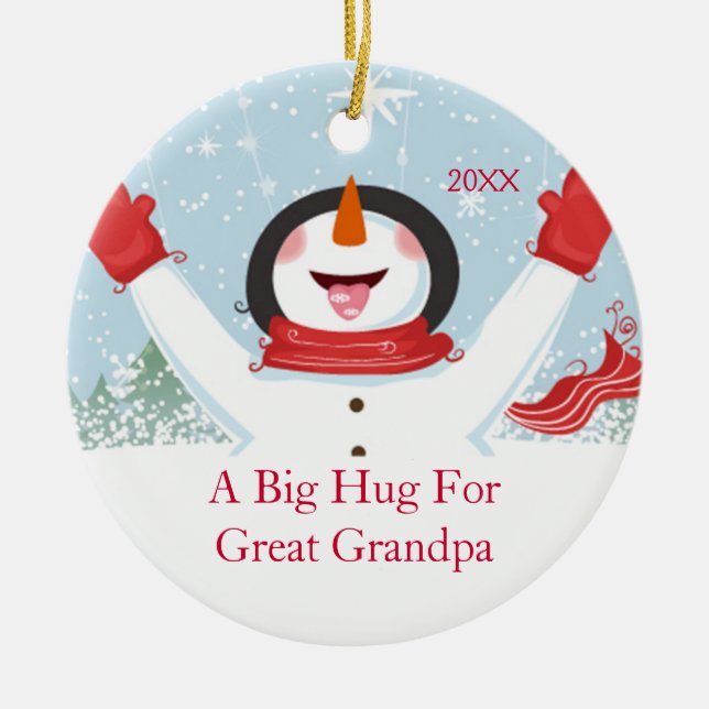Hug for Great Grandpa Christmas Snowman Ornament (Front)