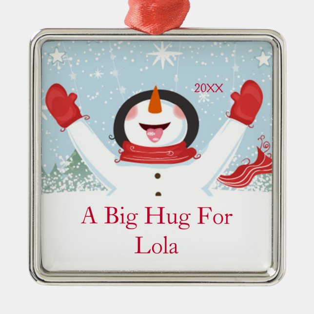 Hug for Lola Christmas Snowman Ornament (Front)