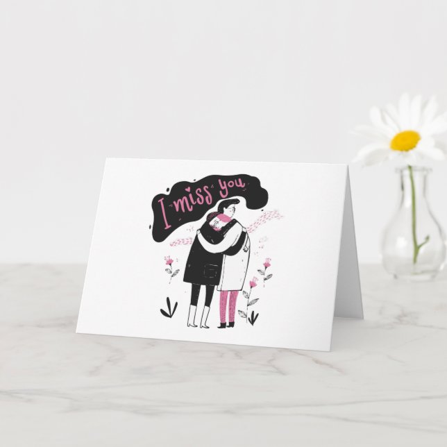 Hug I Miss You Card, Adorable Love Card, Miss you Card (Small Plant)