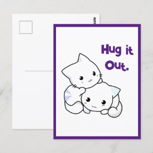Hug It Out Cartoon Kittens, Cute Cat Friendship Postcard