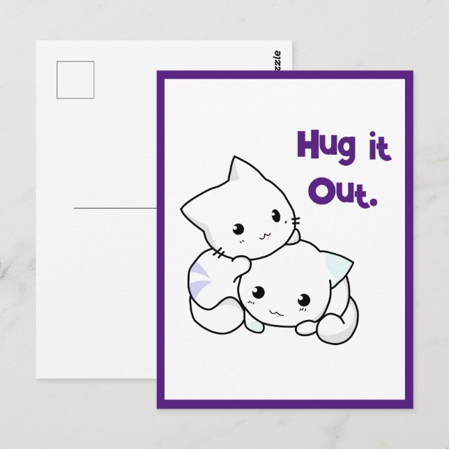 Hug It Out Cartoon Kittens, Cute Cat Friendship Postcard (Front/Back)