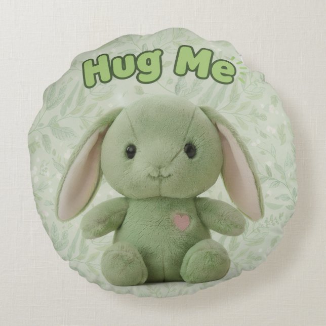 Hug Me Bunny Round Throw Pillow (Back)