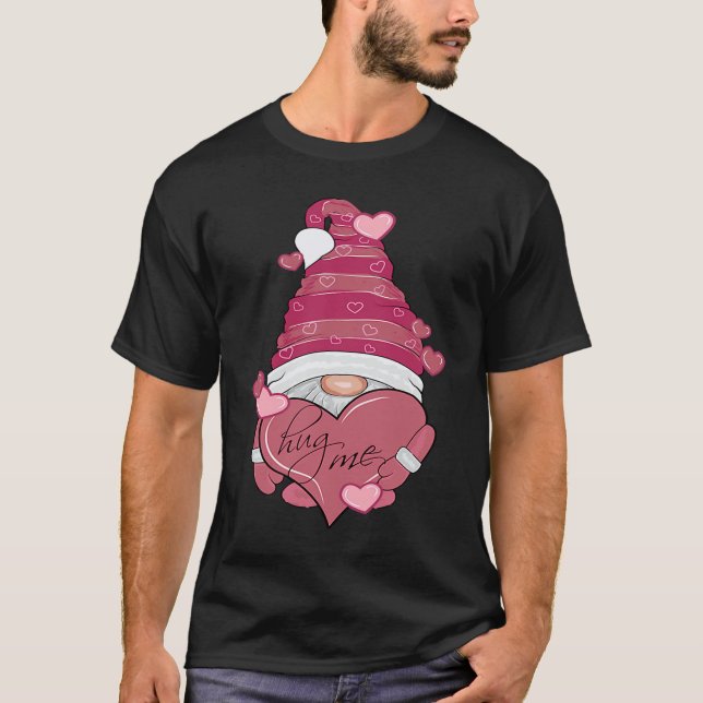 Hug me  Cute Valentines Day Gnome with huge Heart T-Shirt (Front)
