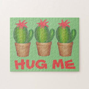Hug Me Green Cactus Cacti Cactuses Potted Plant Jigsaw Puzzle