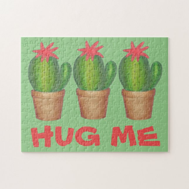 Hug Me Green Cactus Cacti Cactuses Potted Plant Jigsaw Puzzle (Horizontal)